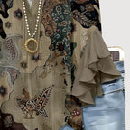 Blusa da donna boho con stampa e maniche a volant