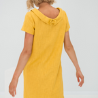 Leinen-Midikleid für Damen mit umgeschlagenem Kragen für den täglichen Sommergebrauch