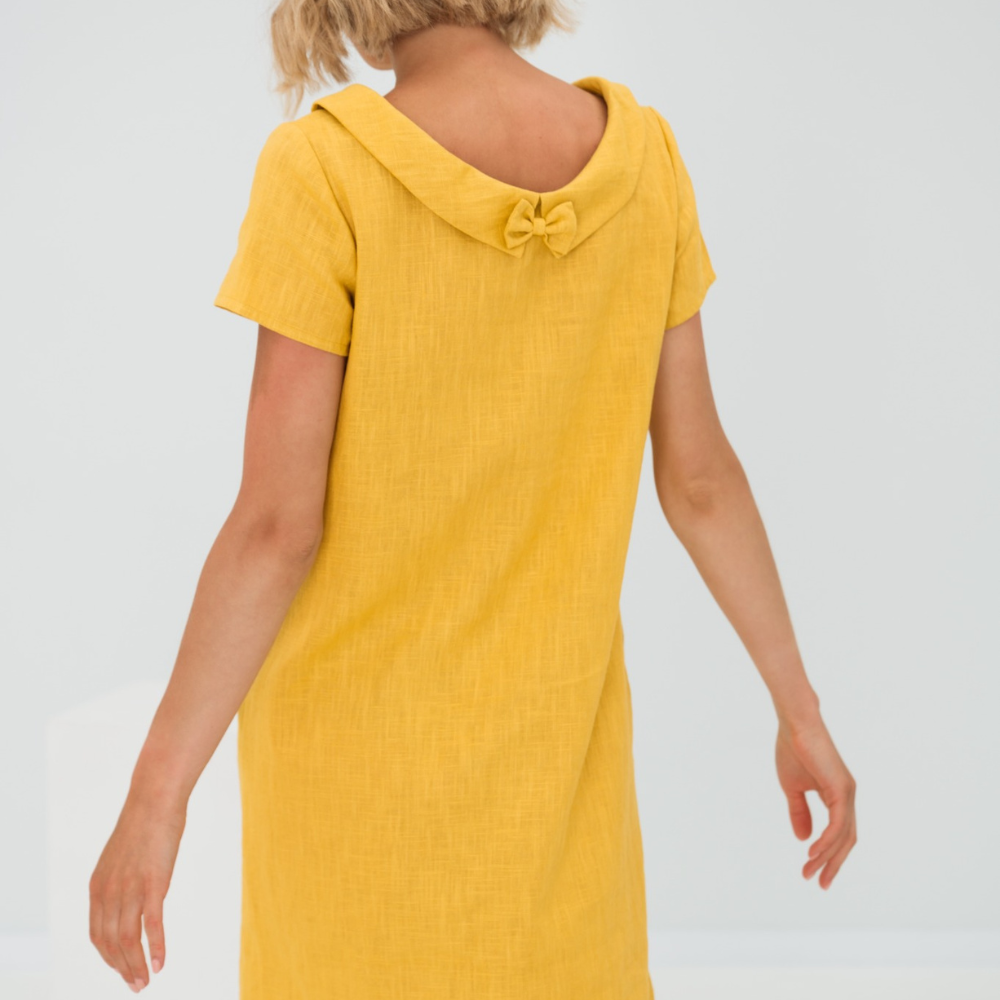 Leinen-Midikleid für Damen mit umgeschlagenem Kragen für den täglichen Sommergebrauch