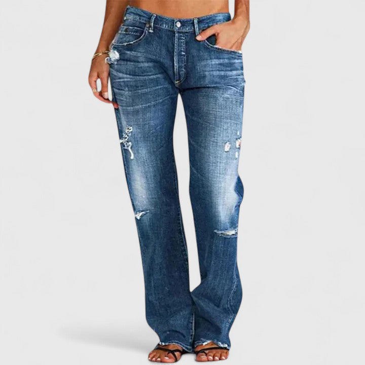 Women's Distressed Straight-Leg Jeans