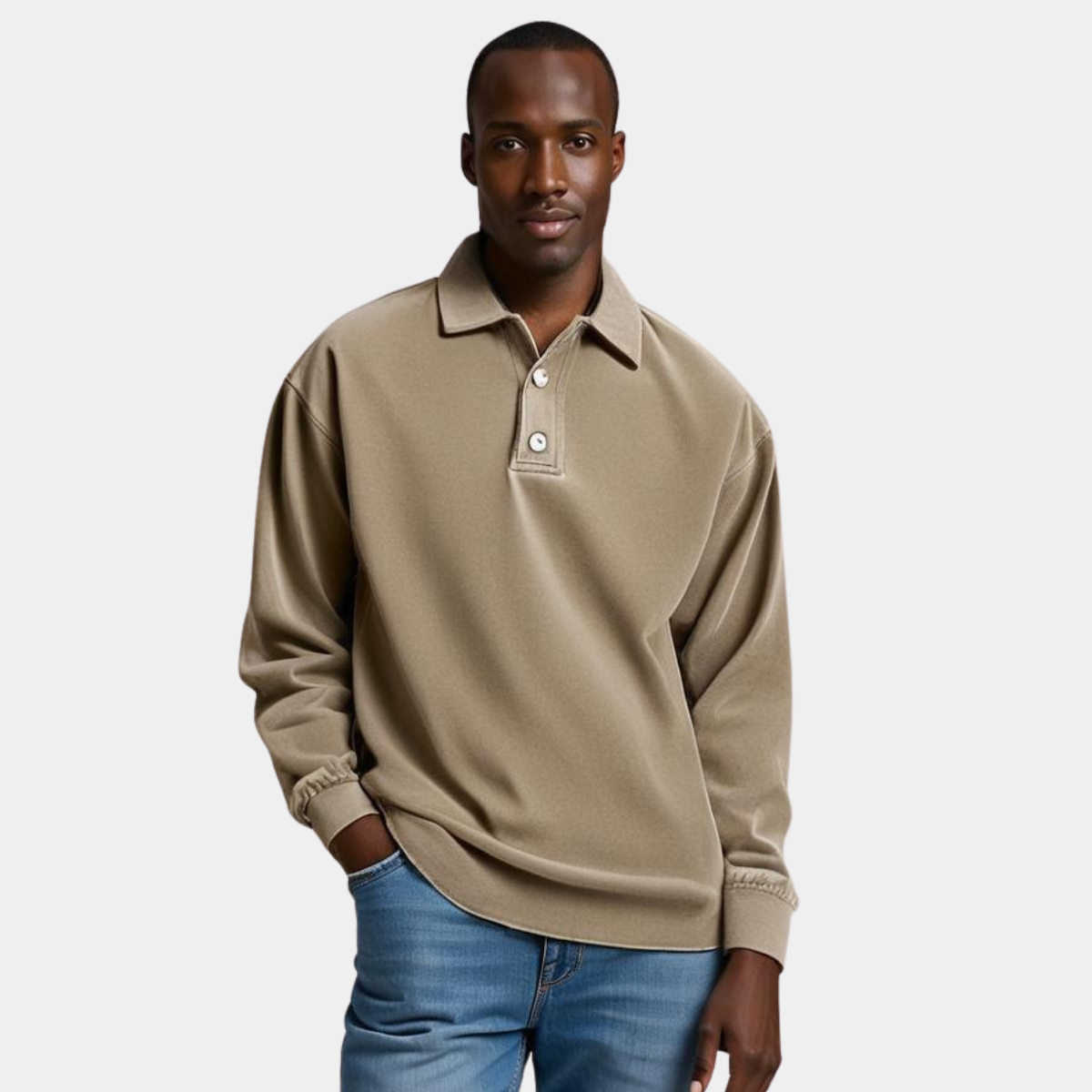 Men's Washed Long Sleeve Polo Shirt