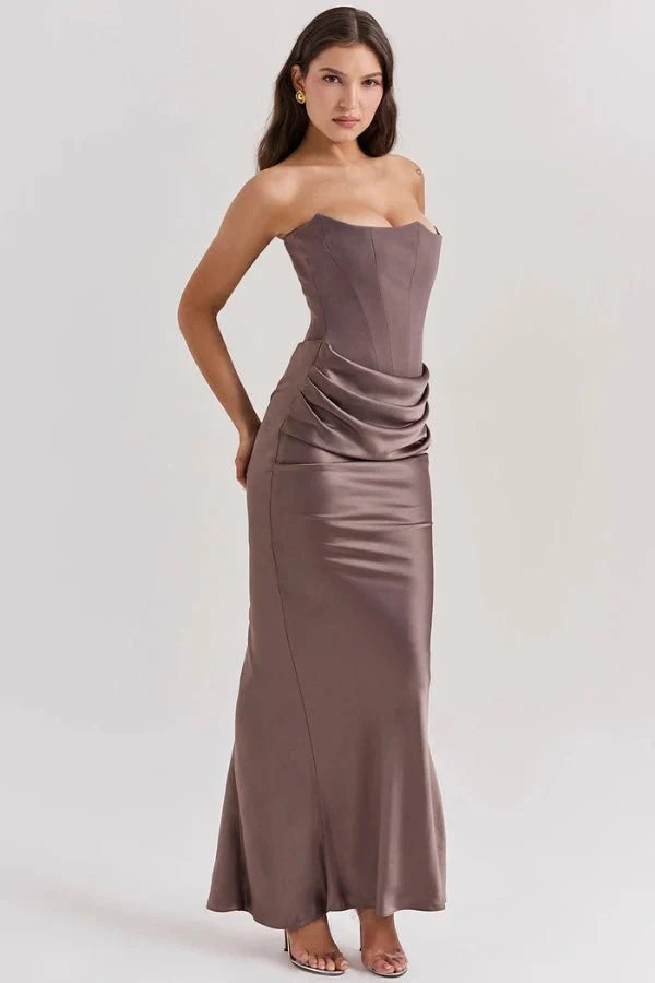 Damen trägerloses Maxikleid mit Korsettoberteil und geraffter Taillensilhouette