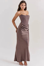 Damen trägerloses Maxikleid mit Korsettoberteil und geraffter Taillensilhouette