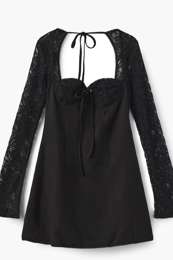 Damen Spitzen-Minikleid mit geformtem Bustier, ausgestellten Ärmeln und figurbetonter Passform