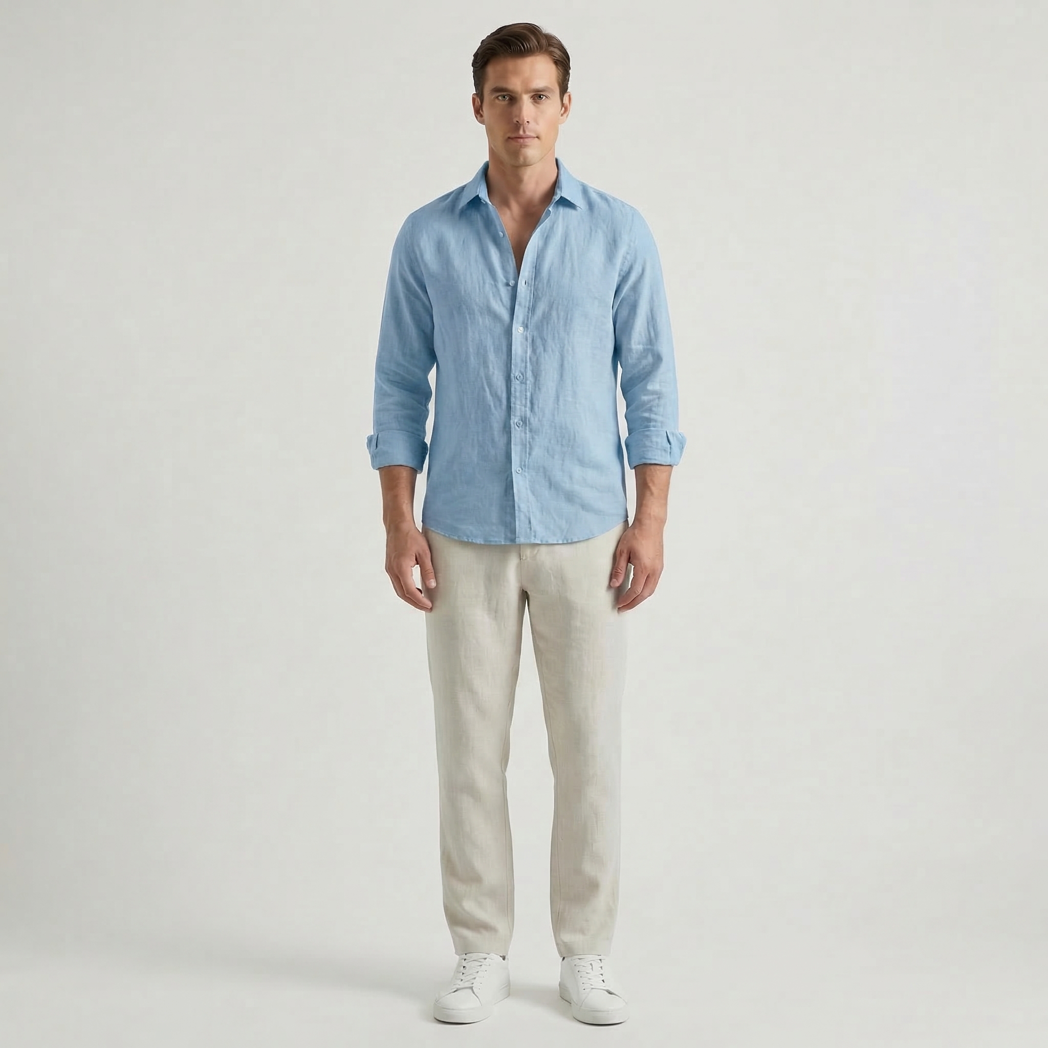 Men’s Long Sleeve Linen V-Neck Shirt