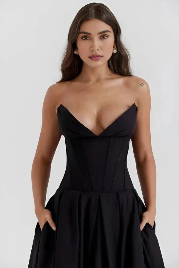 Damenmidikleid mit Korsettoberteil, voluminösem Rock und strukturiertem Design