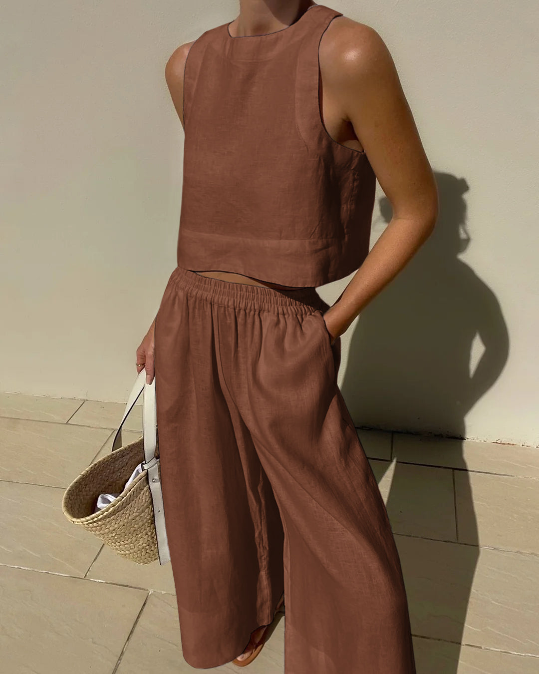 Conjunto de dos piezas holgado y sin mangas para mujer