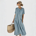 Lässiges Midikleid für Damen mit Bindekragen und Taschen für mühelosen Sommerstil