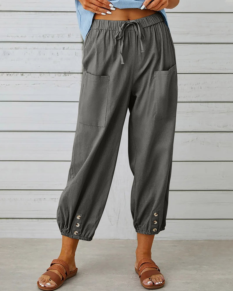Lockere Damenhose mit Kordelzug, verjüngtem Bein und aufgesetzten Taschen für den Alltag