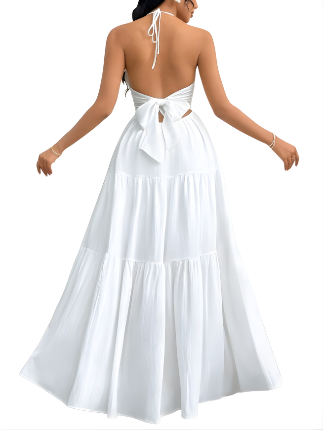 Vestido largo escalonado de cuello halter para mujer