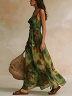 Women's Tie Waist Cowl Neck Maxi Dress