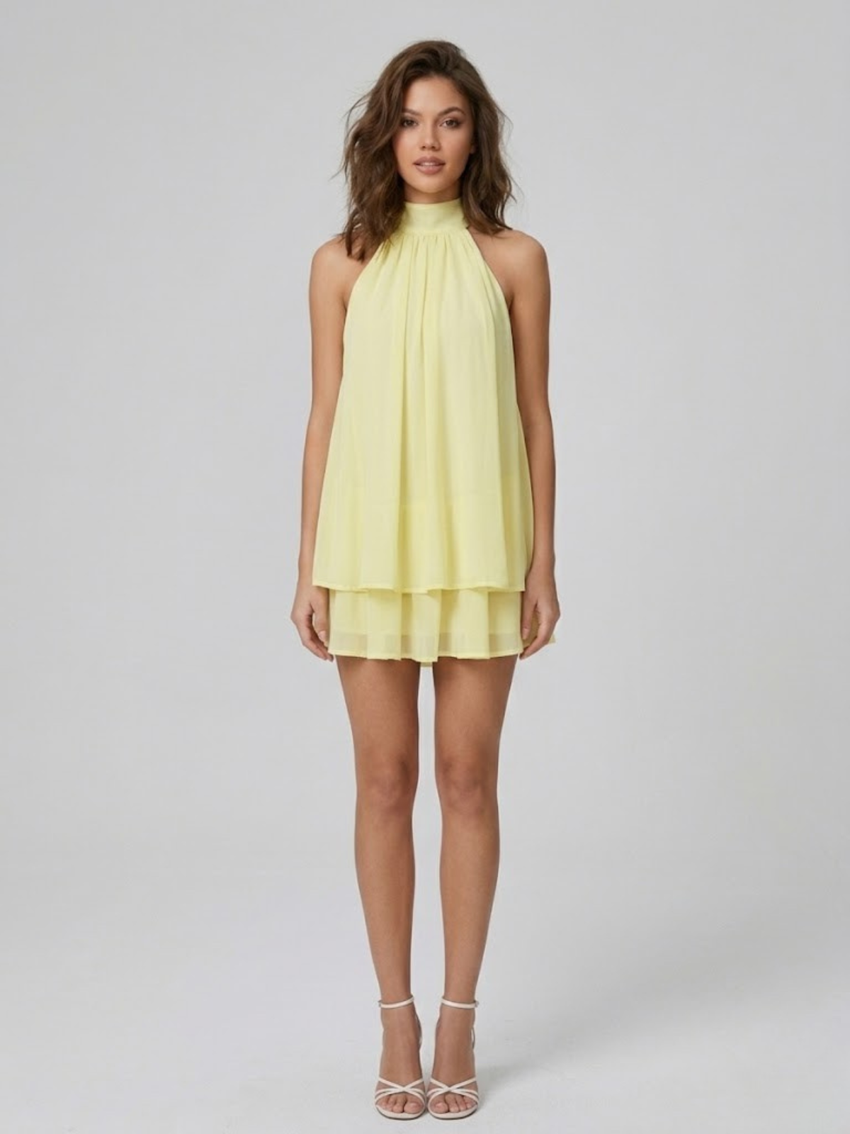 Women's Elegant Halter Neck Layered Chiffon Mini Dress