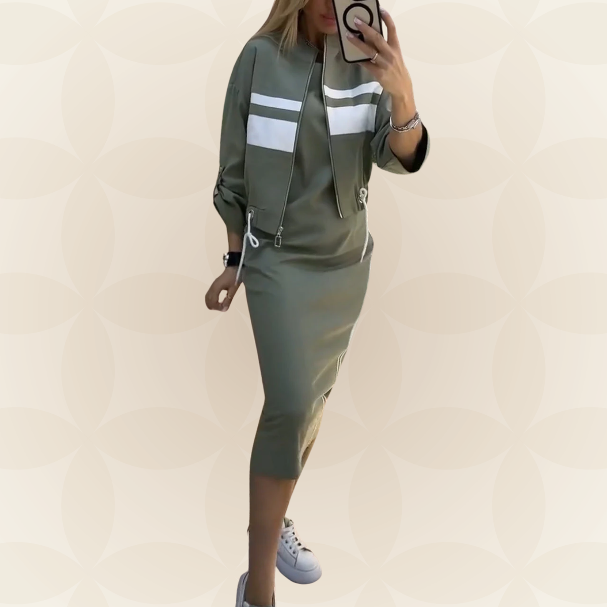 Damen-Kleidungsset mit kontrastierenden Details
