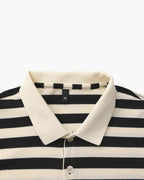 Men's Classic Breton Striped Polo Shirt with Contrast Collar and Textured Knit Finish