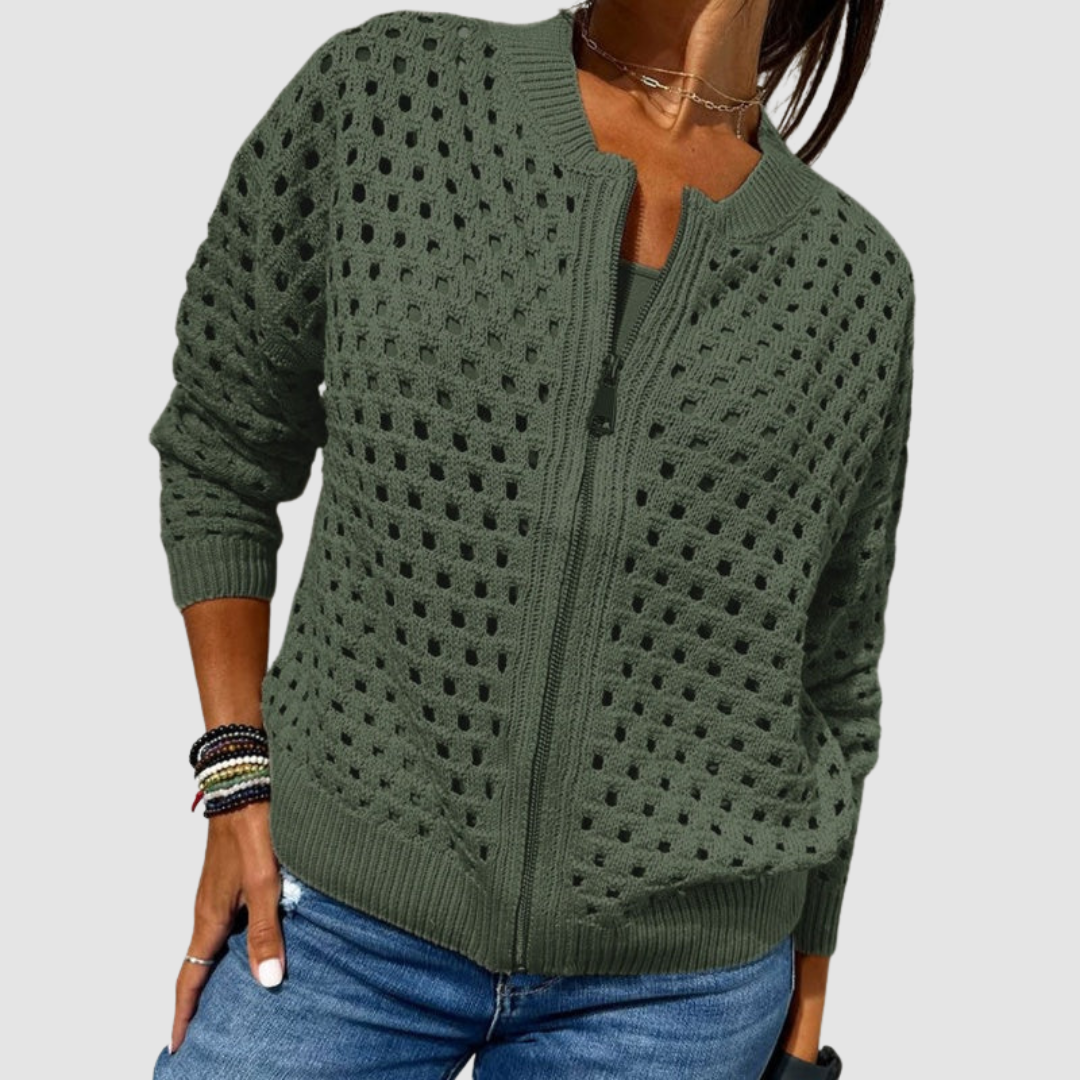 Cardigan zippé ajouré pour femme