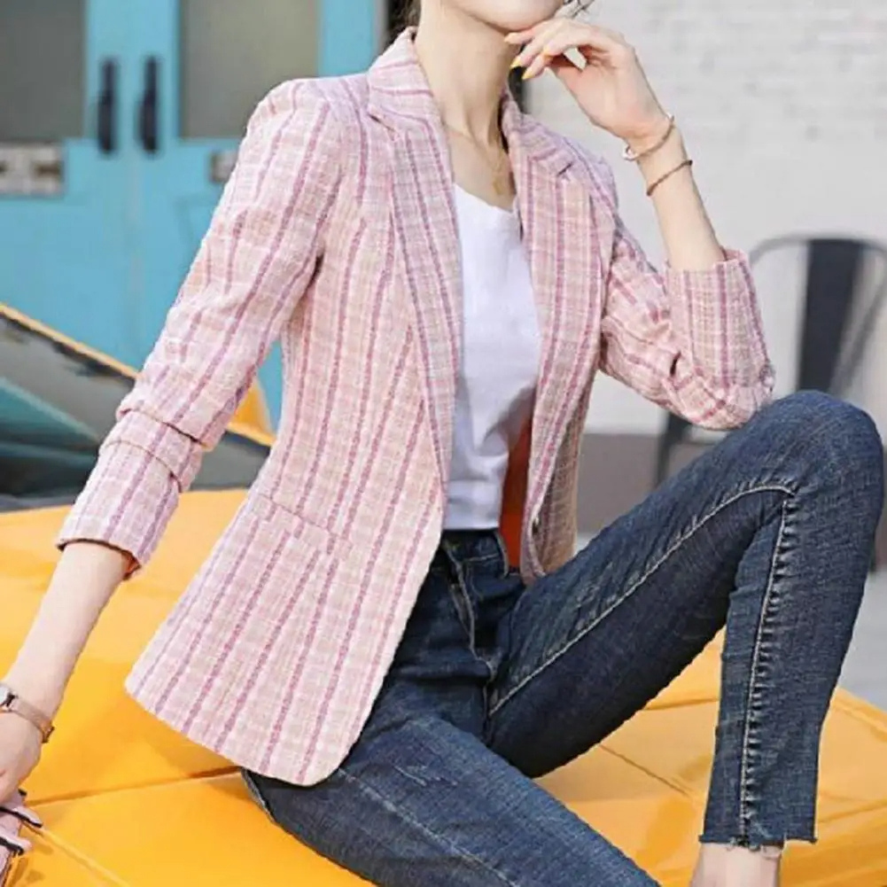 Damen maßgeschneiderter kariert offener Business-Blazer