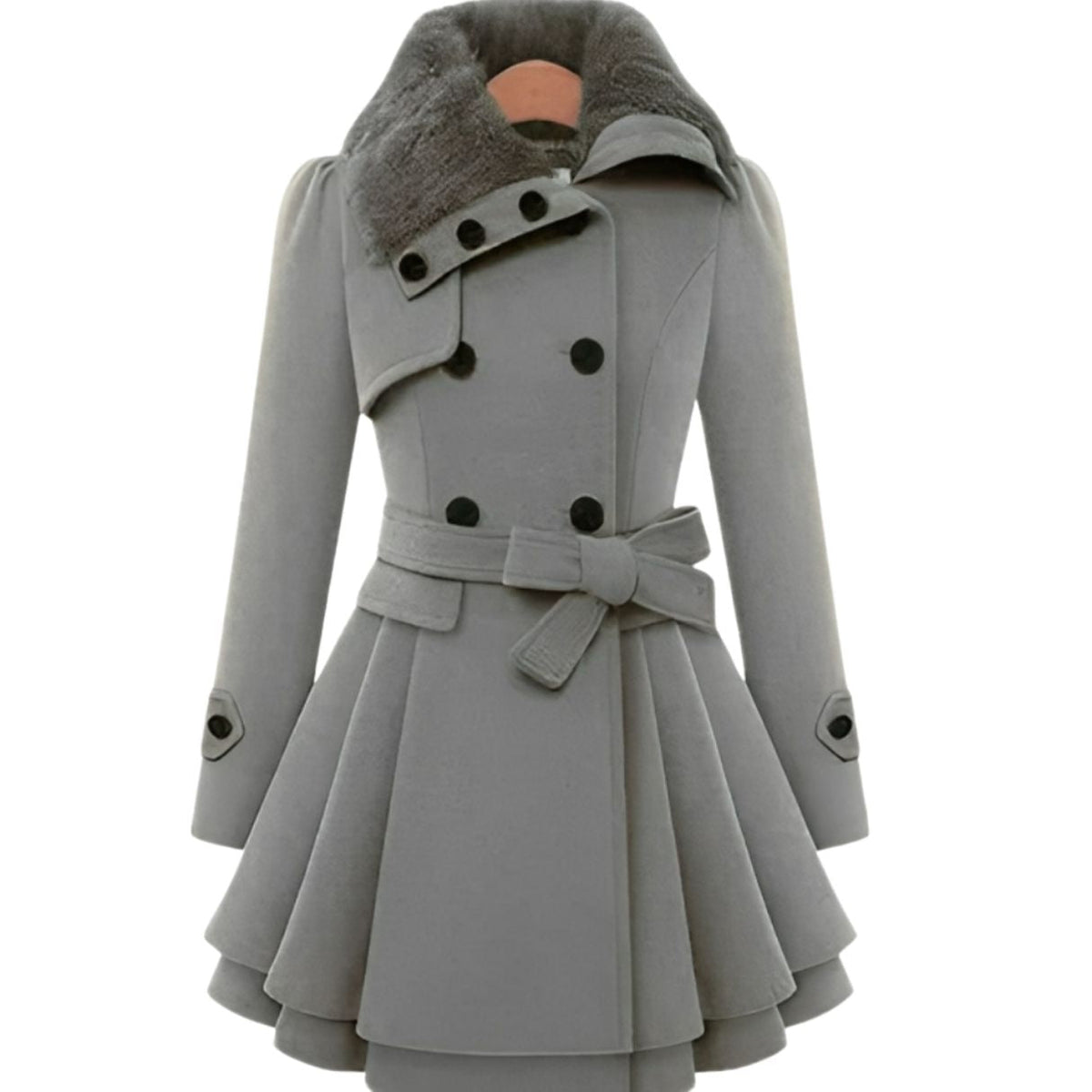 Women's Faux Fur Collar Double-Breasted Belted Coat