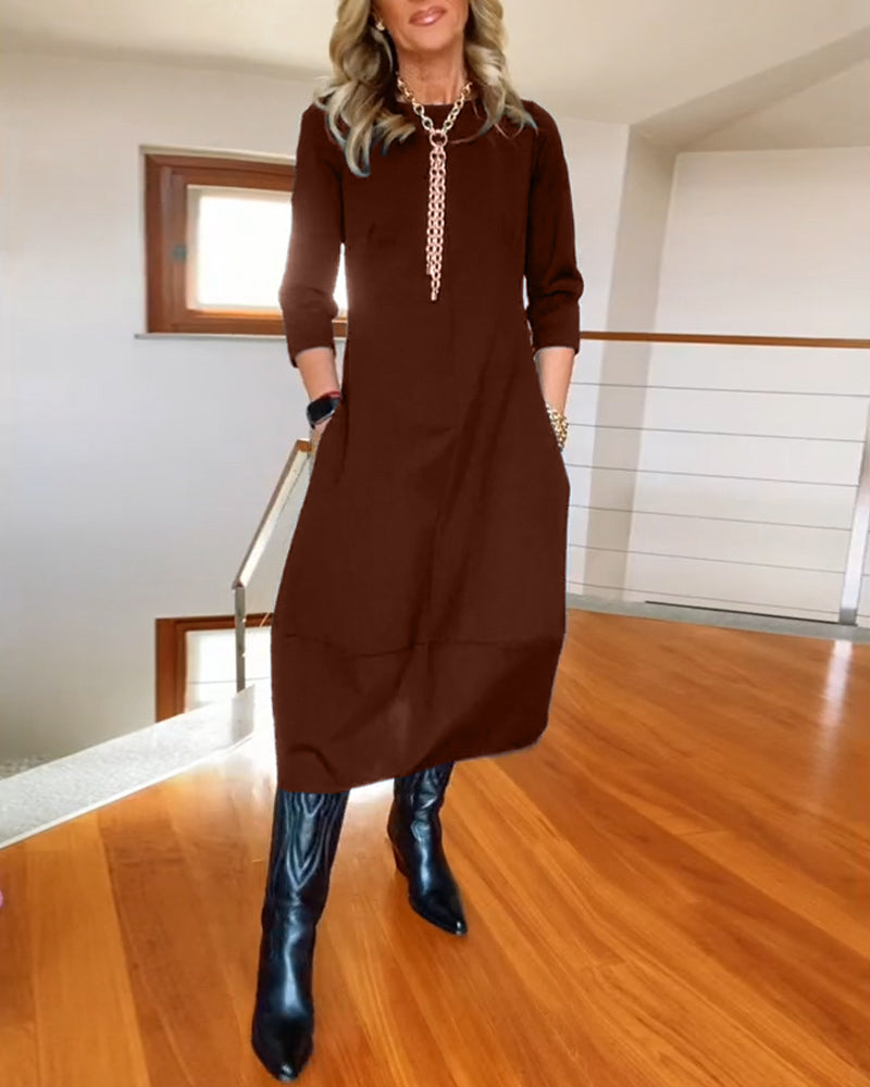Women’s A-Line Midi Dress with Pockets