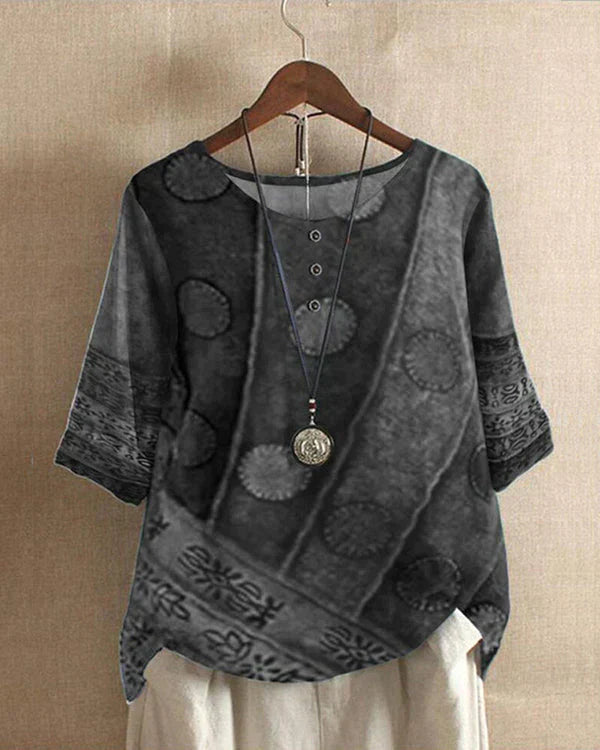 Women Artistic Patchwork Blouse with Relaxed Fit and Breathable Comfort