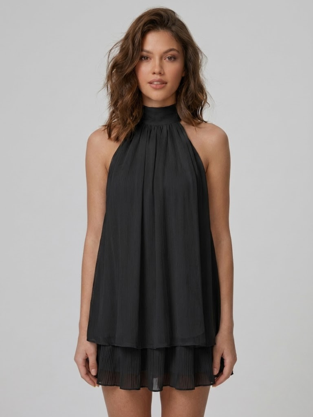 Women's Elegant Halter Neck Layered Chiffon Mini Dress