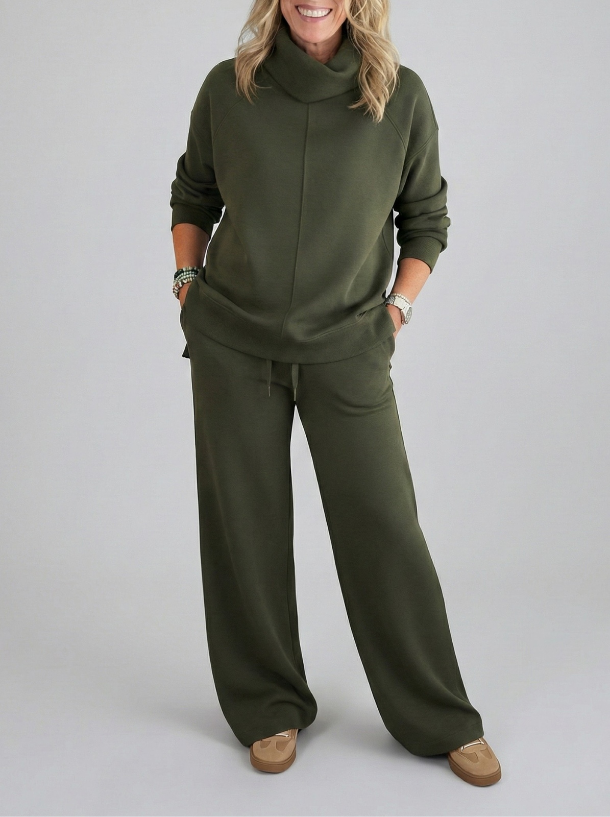 Women's Cowl Neck Wide-Leg Two-Piece Set