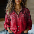 Damen Bluse mit Vintage-Print und Knopfleiste