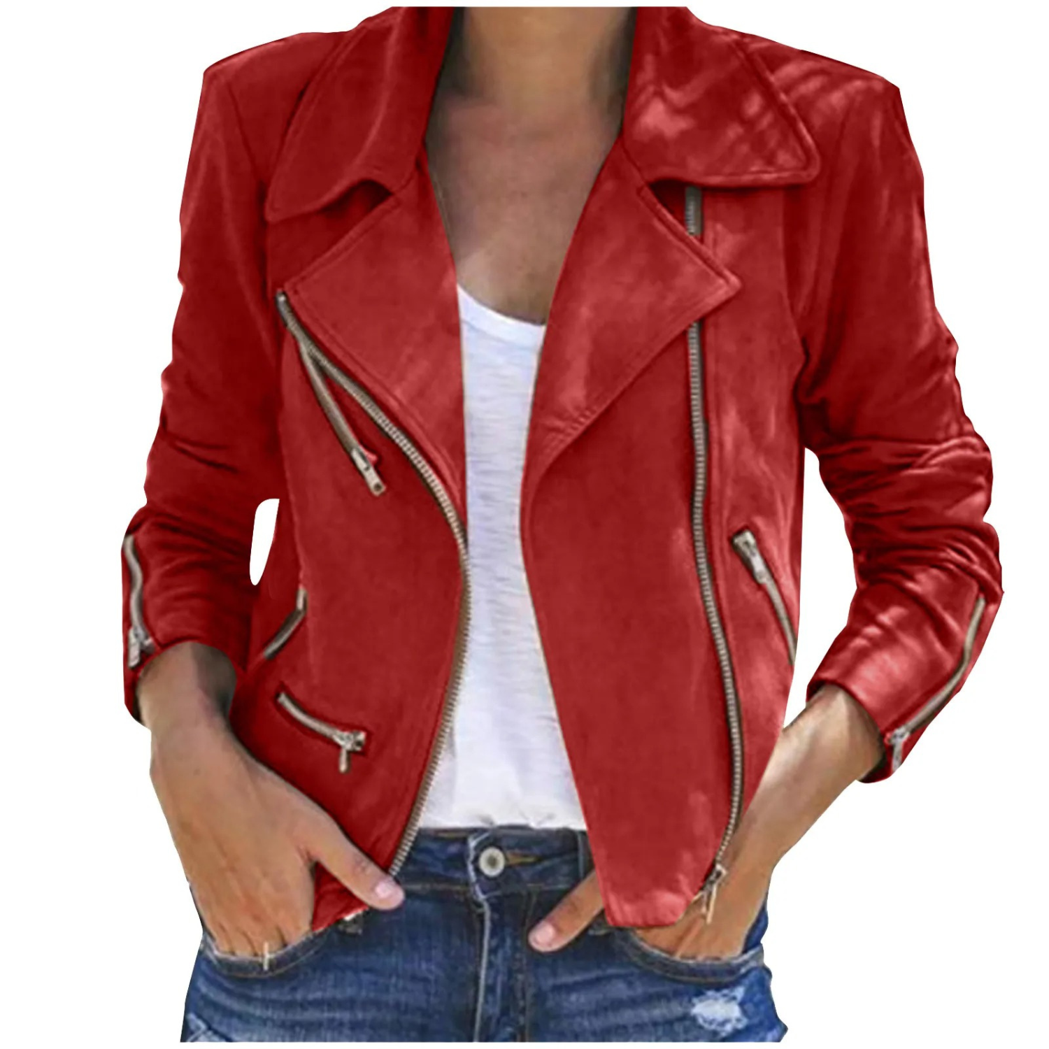 Women’s Vintage Biker Jacket with Asymmetrical Zip and Tailored Fit