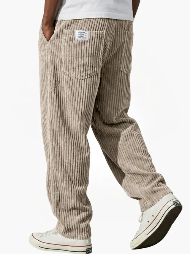 Pantalon décontracté droit en velours côtelé pour homme avec taille élastique