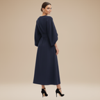 Elegantes Damen-Midikleid mit Bootsausschnitt, weiten Ärmeln, tailliertem Bund und ausgestelltem A-Linien-Rock
