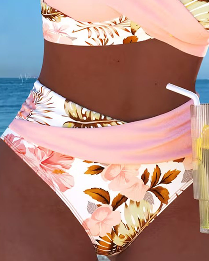 Damen Bikini-Set mit floralem Wickeldesign und Kreuzverschluss