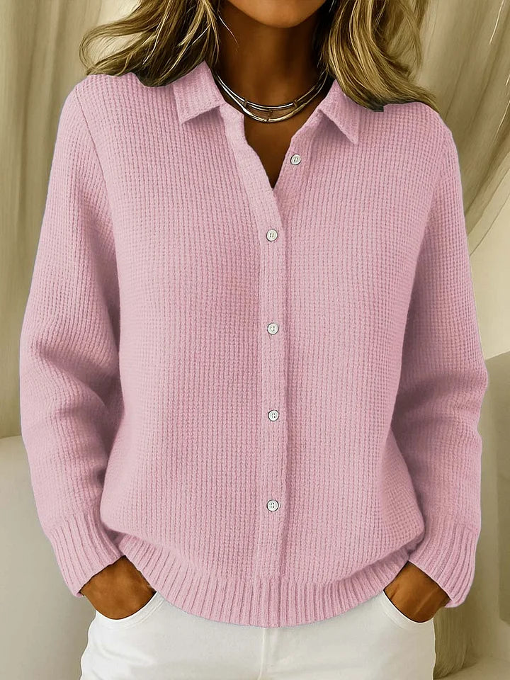 Cardigan en maille texturée pour femme avec boutons sur le devant et col