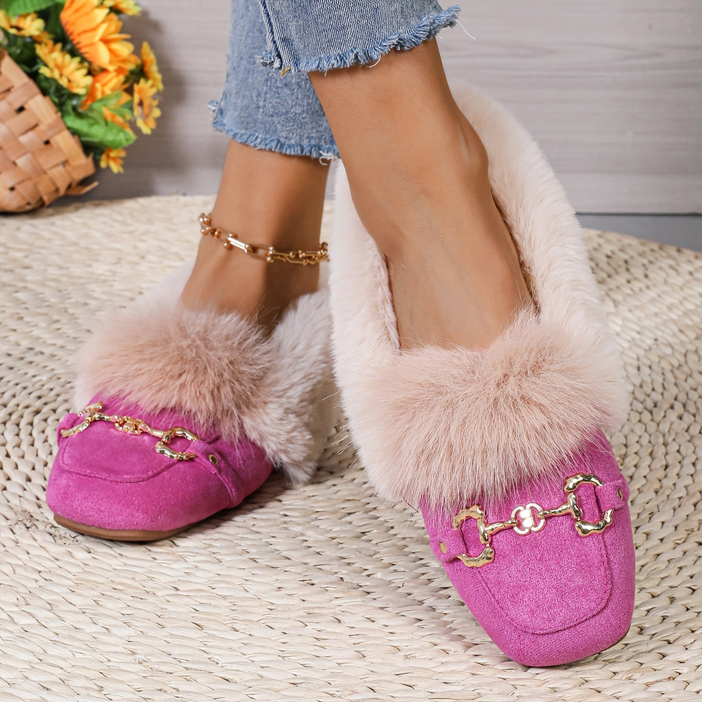 Mules chaussons pour femme bordés de fausse fourrure