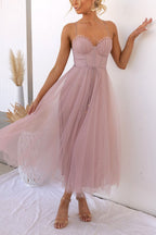 Women's Tulle Midi Dress for Elegant Summer Parties and Celebrations
