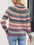 Strikket sweater med Fair Isle-mønster og rund hals til kvinder