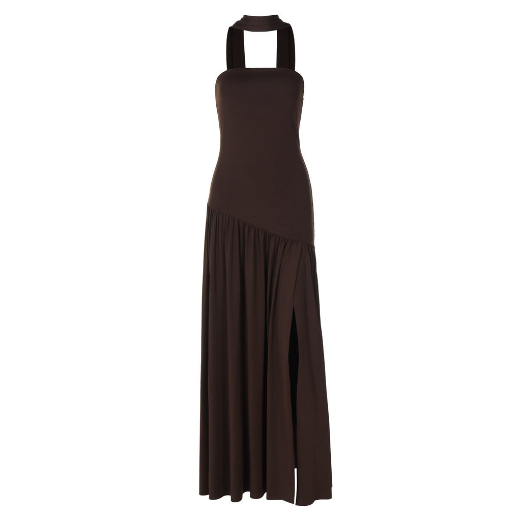 Damen Trägerloses Maxikleid mit Seitenschlitz und elegantem Kontrastdesign