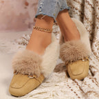 Mules chaussons pour femme bordés de fausse fourrure