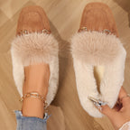 Mules chaussons pour femme bordés de fausse fourrure