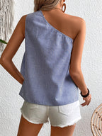 Women's One-Shoulder Striped Top with Asymmetrical Ruffle Detail