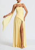Damen elegantes Maxikleid mit trägerlosem Design und fließendem Chiffonrock