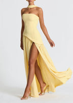 Damen elegantes Maxikleid mit trägerlosem Design und fließendem Chiffonrock