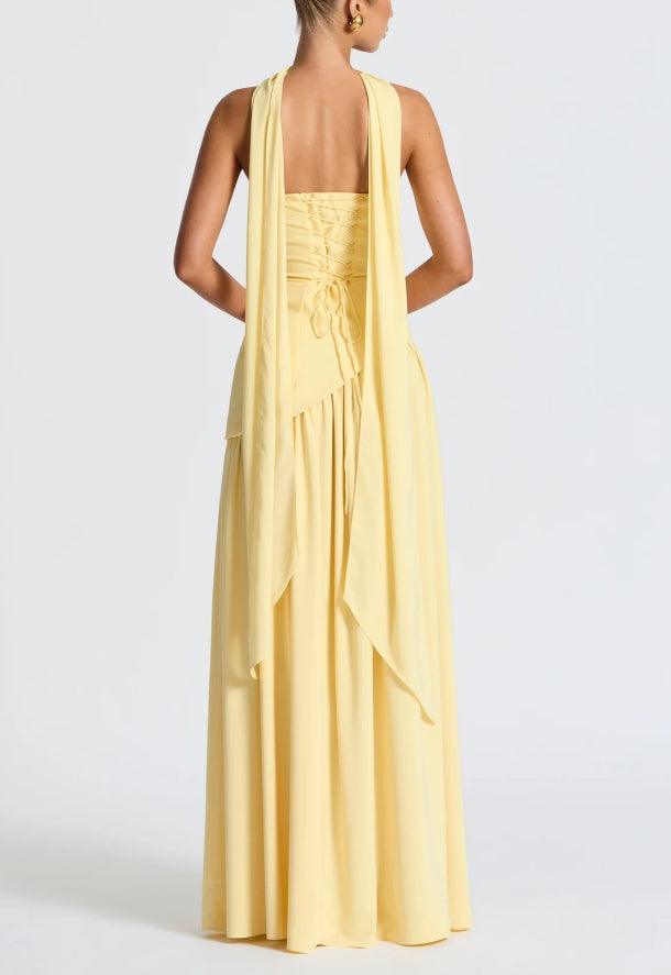 Damen elegantes Maxikleid mit trägerlosem Design und fließendem Chiffonrock