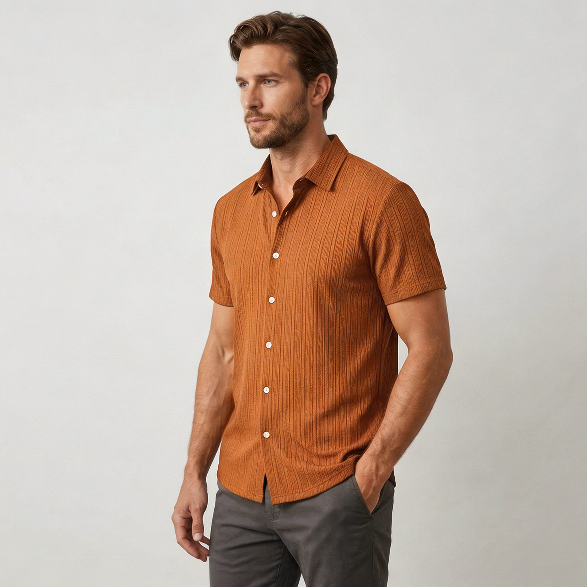 Men’s Short Sleeve Linen Shirt with Classic Collar