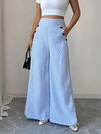 Pantalones de pierna ancha a rayas informales para mujer