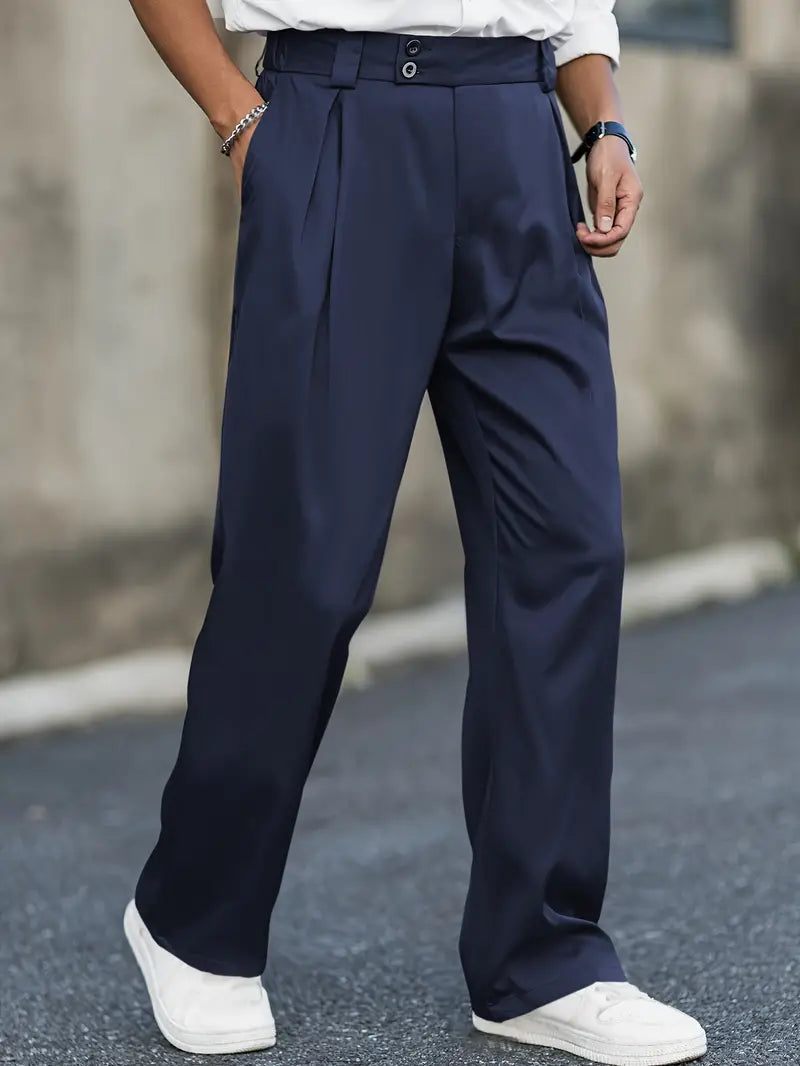 Men's Wide-Leg Trousers with Pleated Front for Smart Casual Comfort