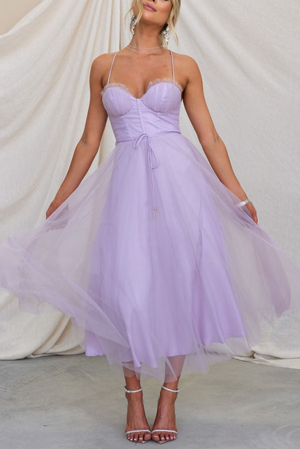 Women's Tulle Midi Dress for Elegant Summer Parties and Celebrations