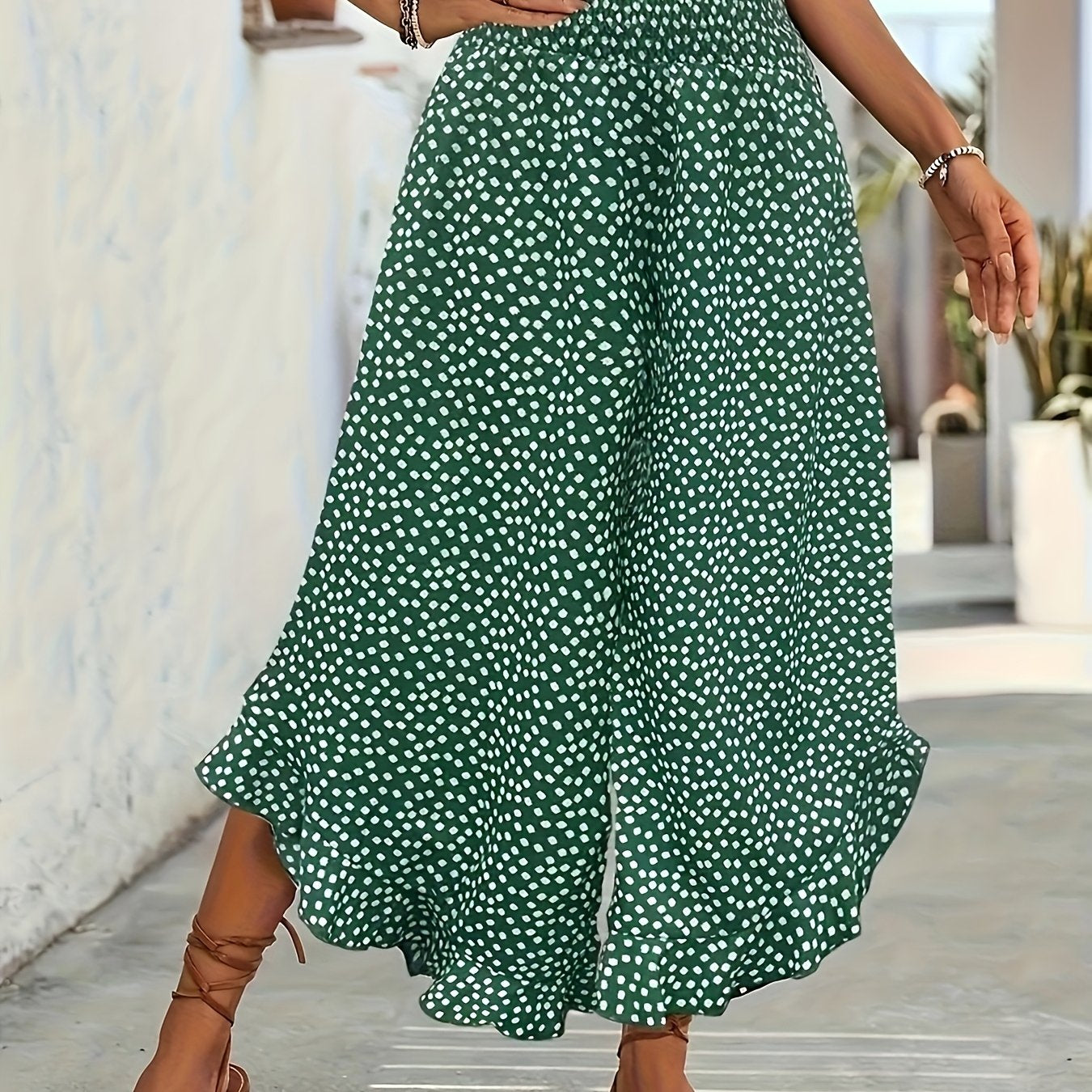 Women's Smocked Waist Wide Leg Trousers