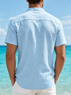 Men's Lightweight Notch Neck Beach Shirt with Relaxed Short Sleeves