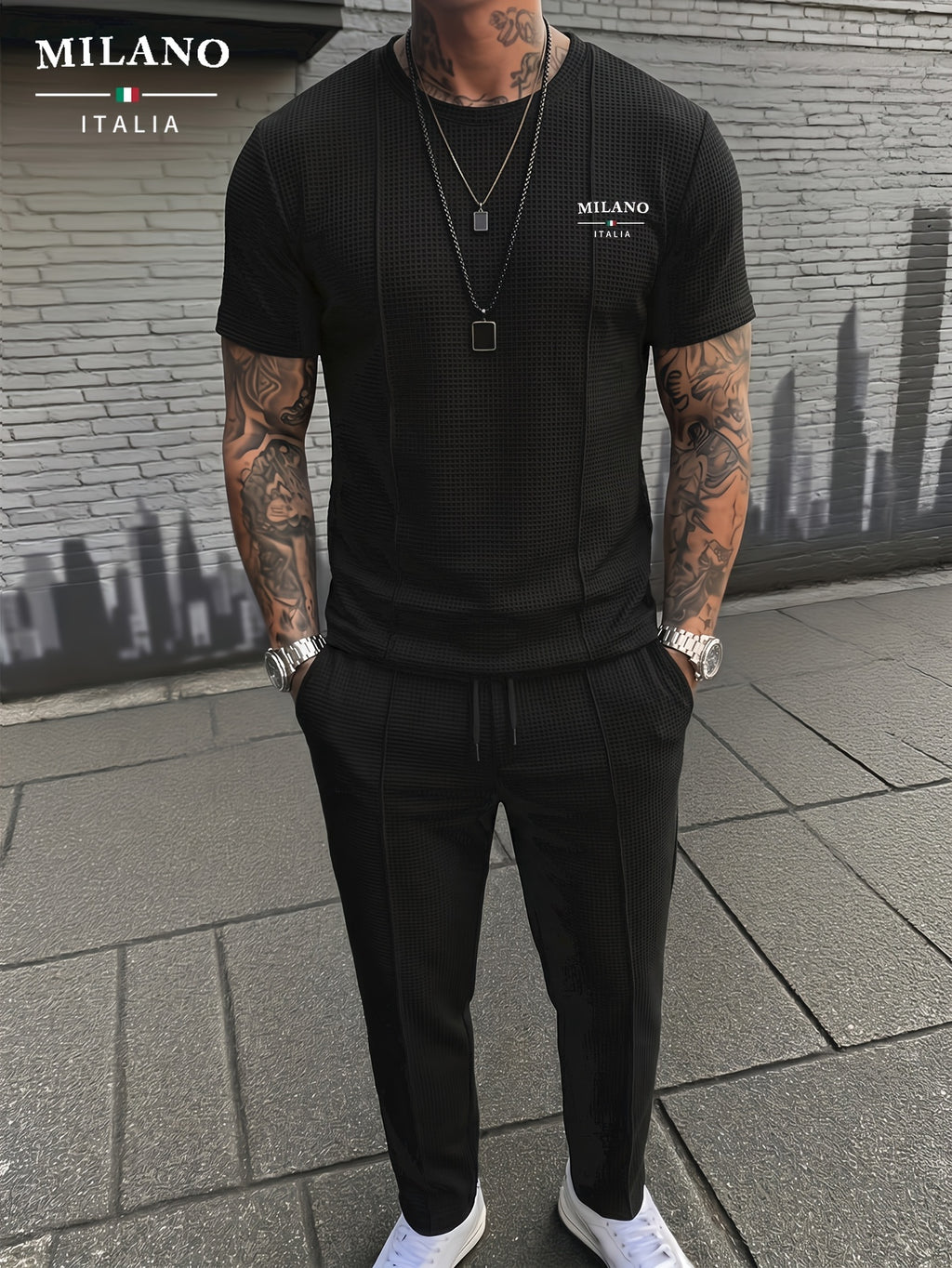 Men's Textured Relaxed T-Shirt & Trousers Set