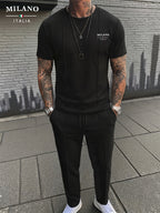 Men's Textured Relaxed T-Shirt & Trousers Set