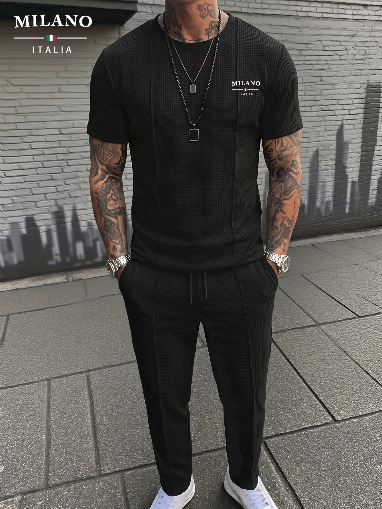 Men's Textured Relaxed T-Shirt & Trousers Set